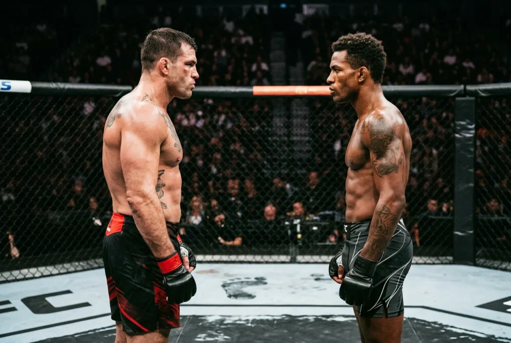 Deux combattants MMA en face-à-face avant un combat UFC dans la cage