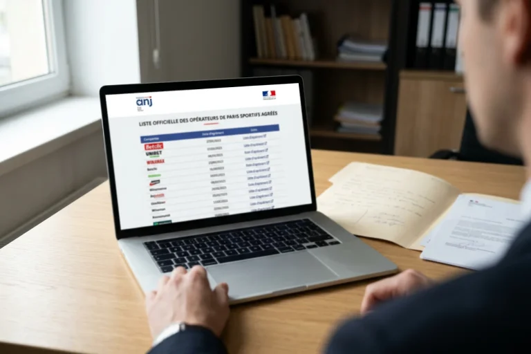 Logo de l'ANJ et interface de vérification d'un opérateur agréé