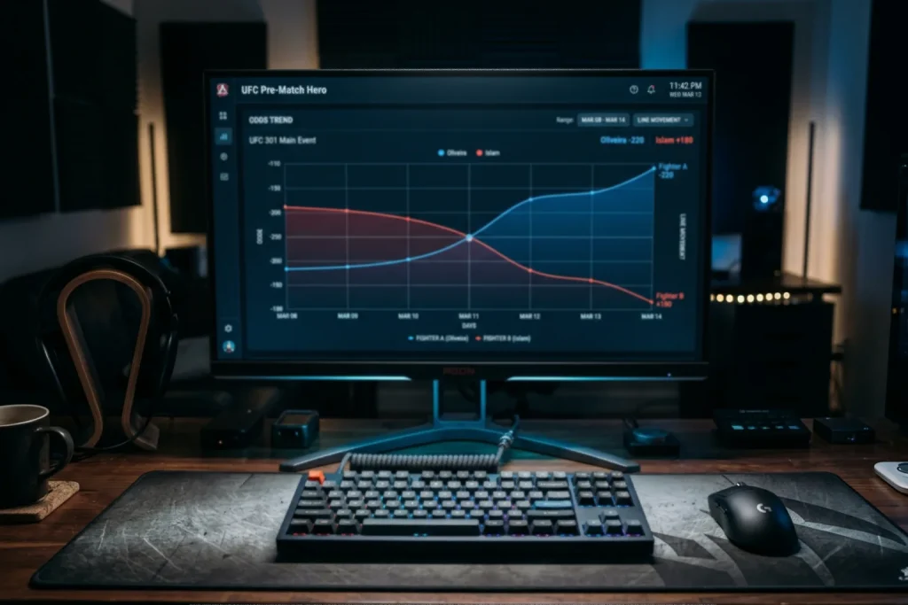 Évolution d'une cote UFC sur un graphique temporel de plusieurs jours