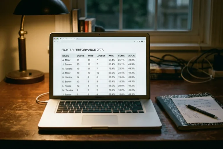 Tableau de statistiques UFC affiché sur un écran d'ordinateur